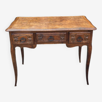 Writing table in molded and carved solid oak, Louis XV style, 19th century period