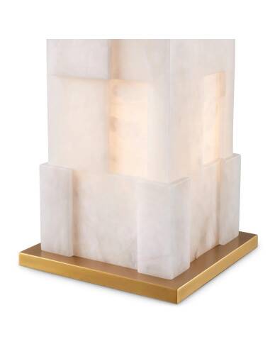 Pair of table lamps in alabaster and patinated brass