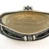 Sauce boat Sarreguemines Lorraine black and white stork décor