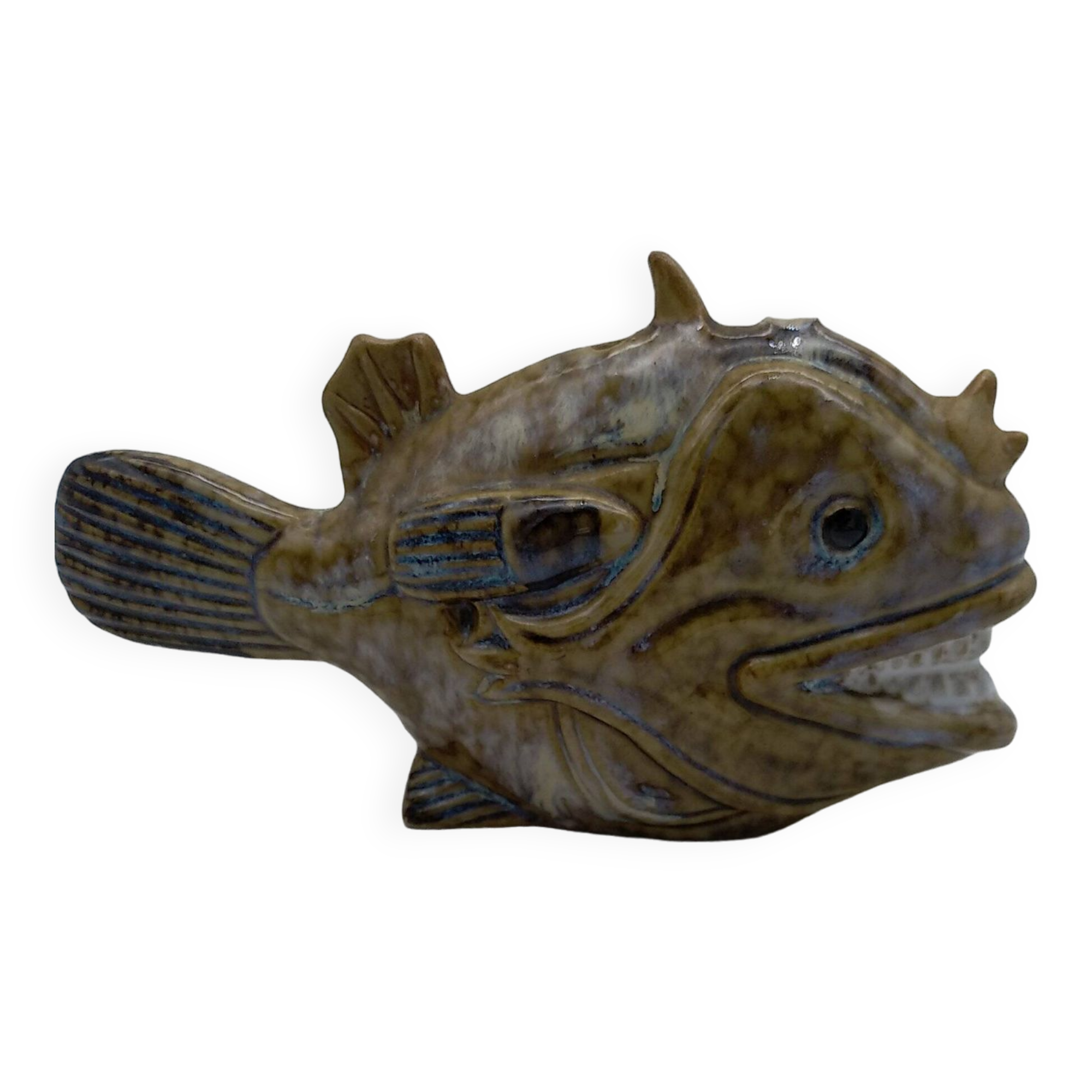 Glazed ceramic fish. Monkfish or monkfish. Can be used as a soliflore.
