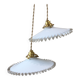 Pair of vintage white opaline pendant lamps and transparent serrated edges