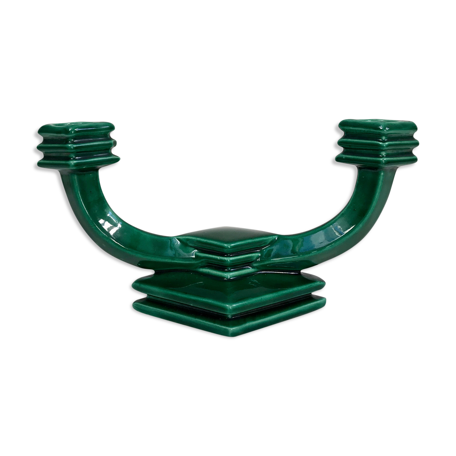 Green ceramic candlestick