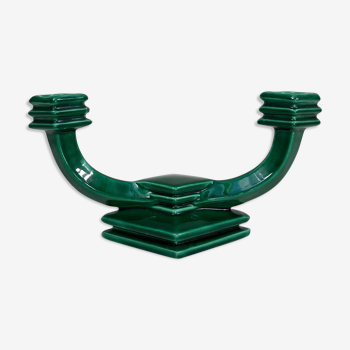 Green ceramic candlestick