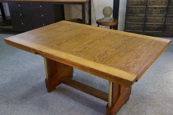 Large solid oak art deco table by Henri Bonjour 1930s
