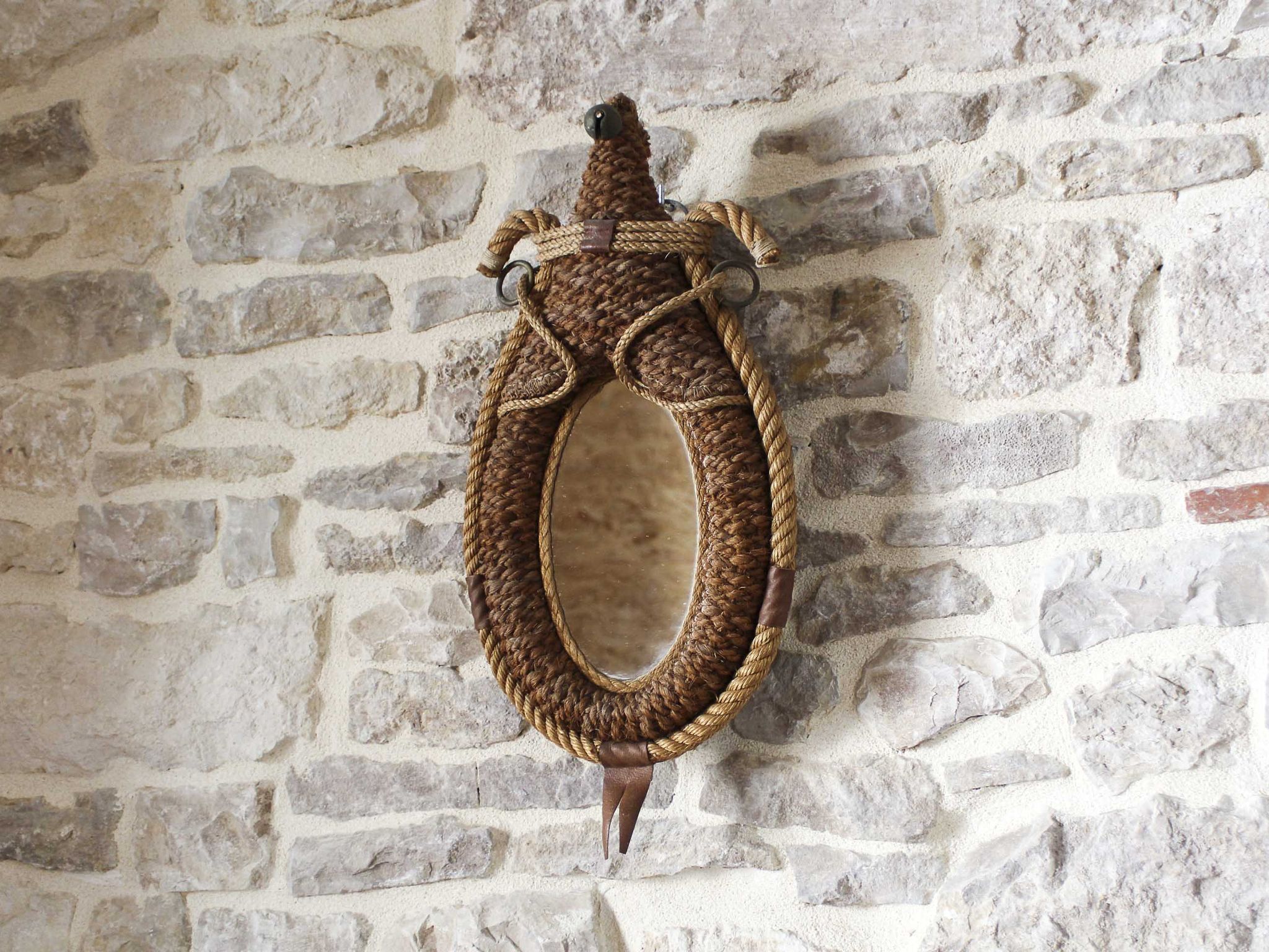 Miroir en corde années 50 46x25cm