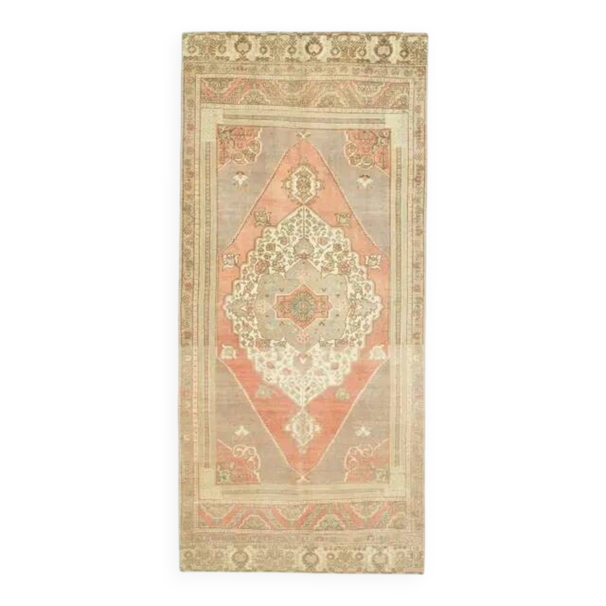 Vintage Turkish Oushak Handmade Wool Cotton Orange Runner Rug 129x290