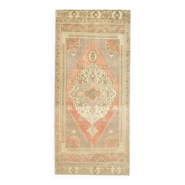 Tapis couloir vintage turc Oushak fait main en laine et coton orange 129x290