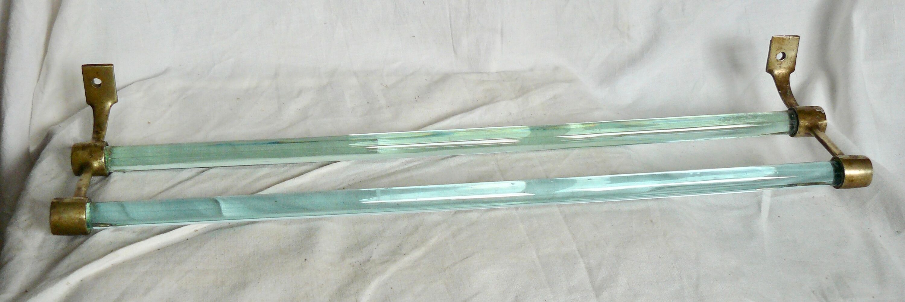 Art deco towel rack brass and glass