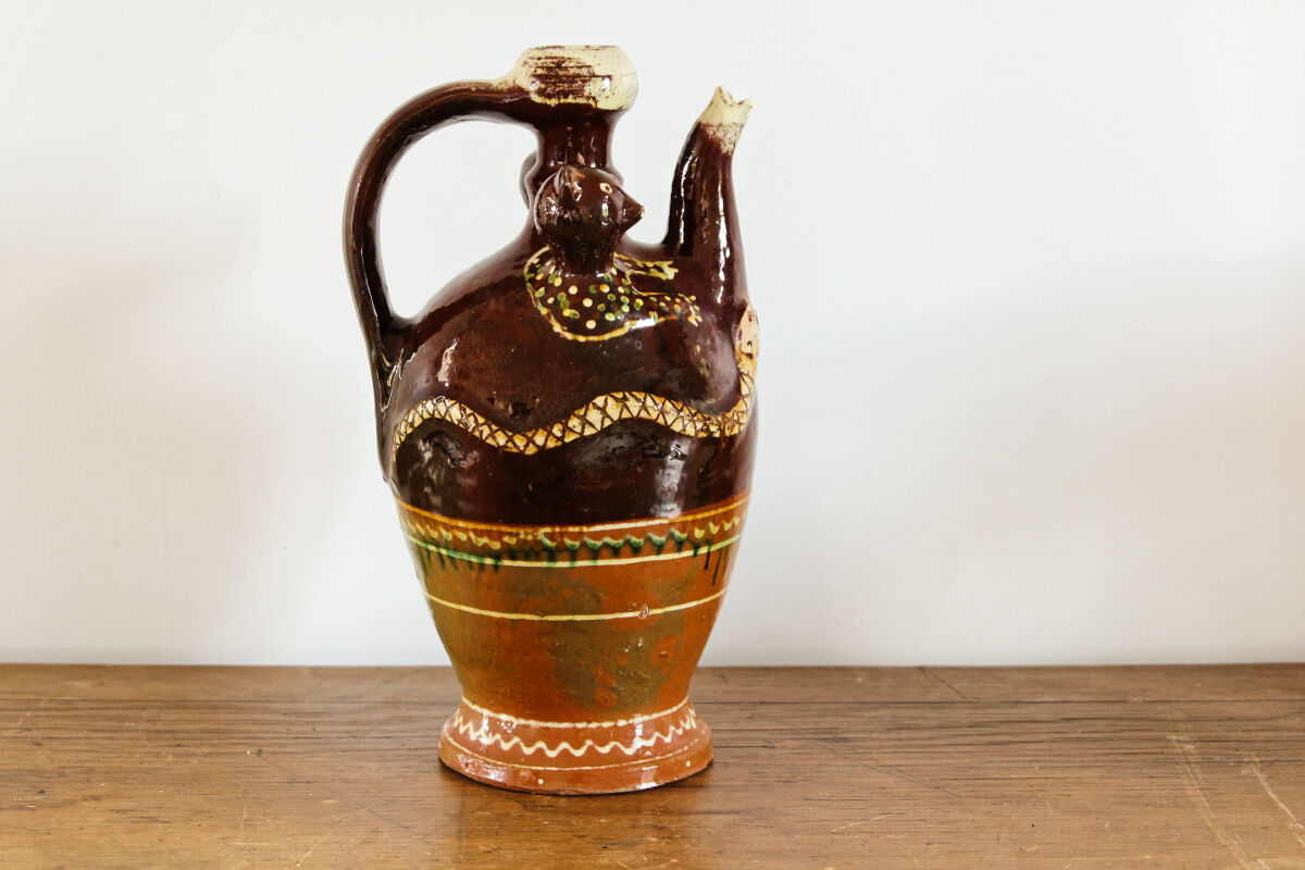 Zoomorphic gargoulette in glazed terracotta