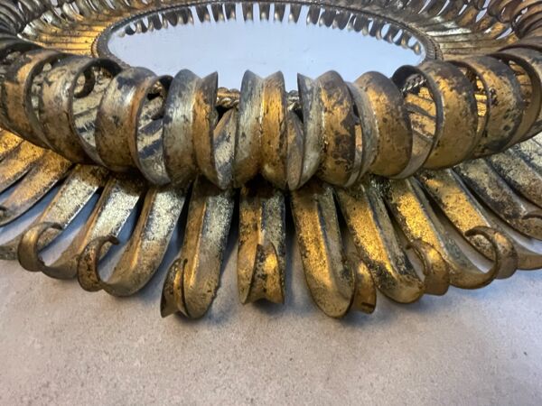 Miroir soleil rond double feuilles en fer forgé italien 50’s