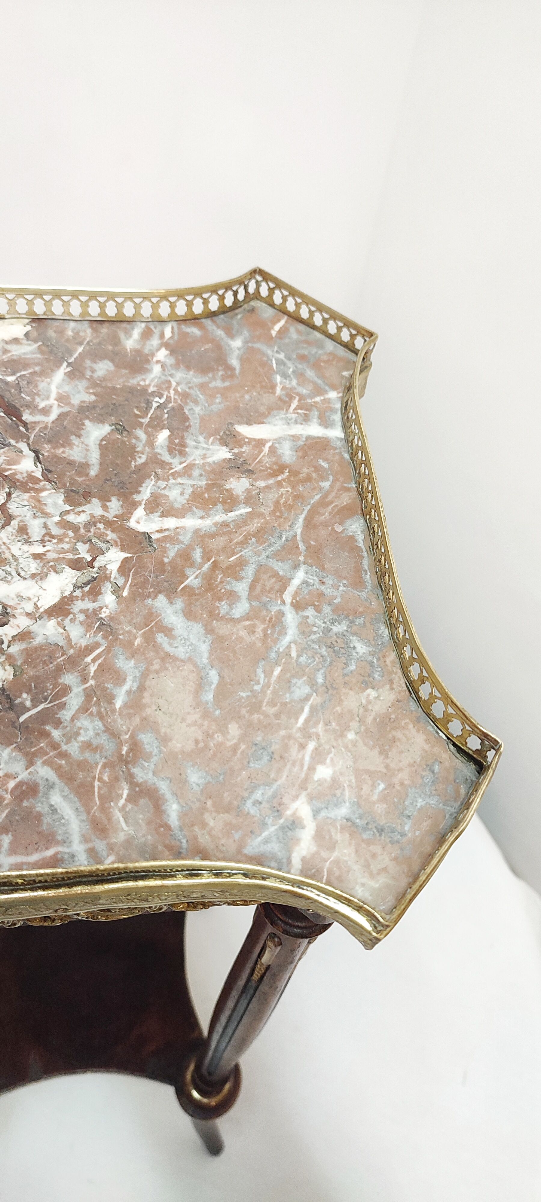 Auxiliary table made of wood, marble and brass, France 1950