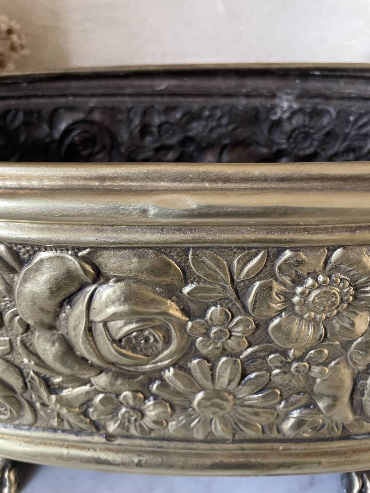 Old repoussé brass planter