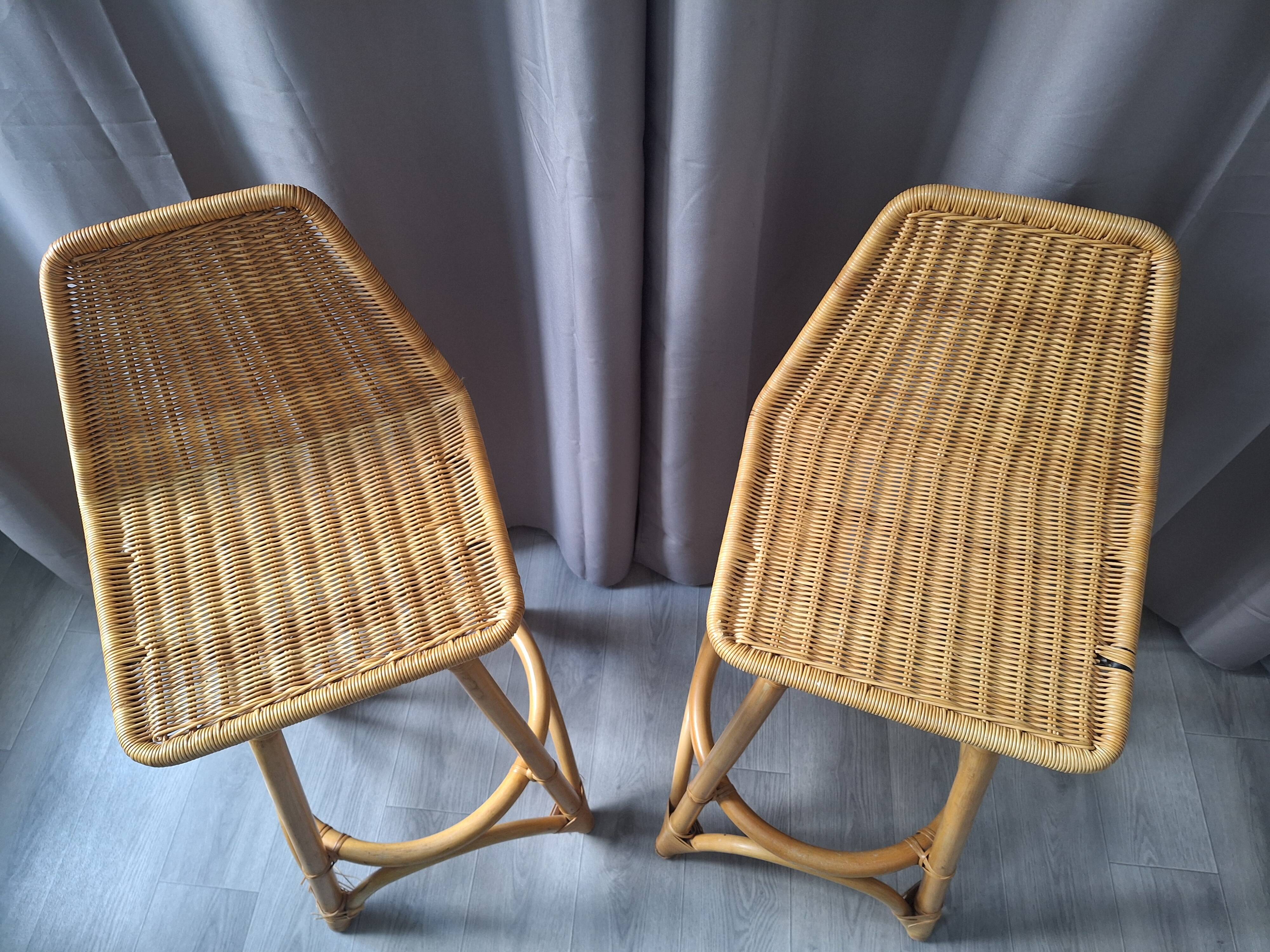 Pair of vintage stools in rattan & bamboo — 1950s