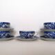 5 white and blue Japanese porcelain tea cups