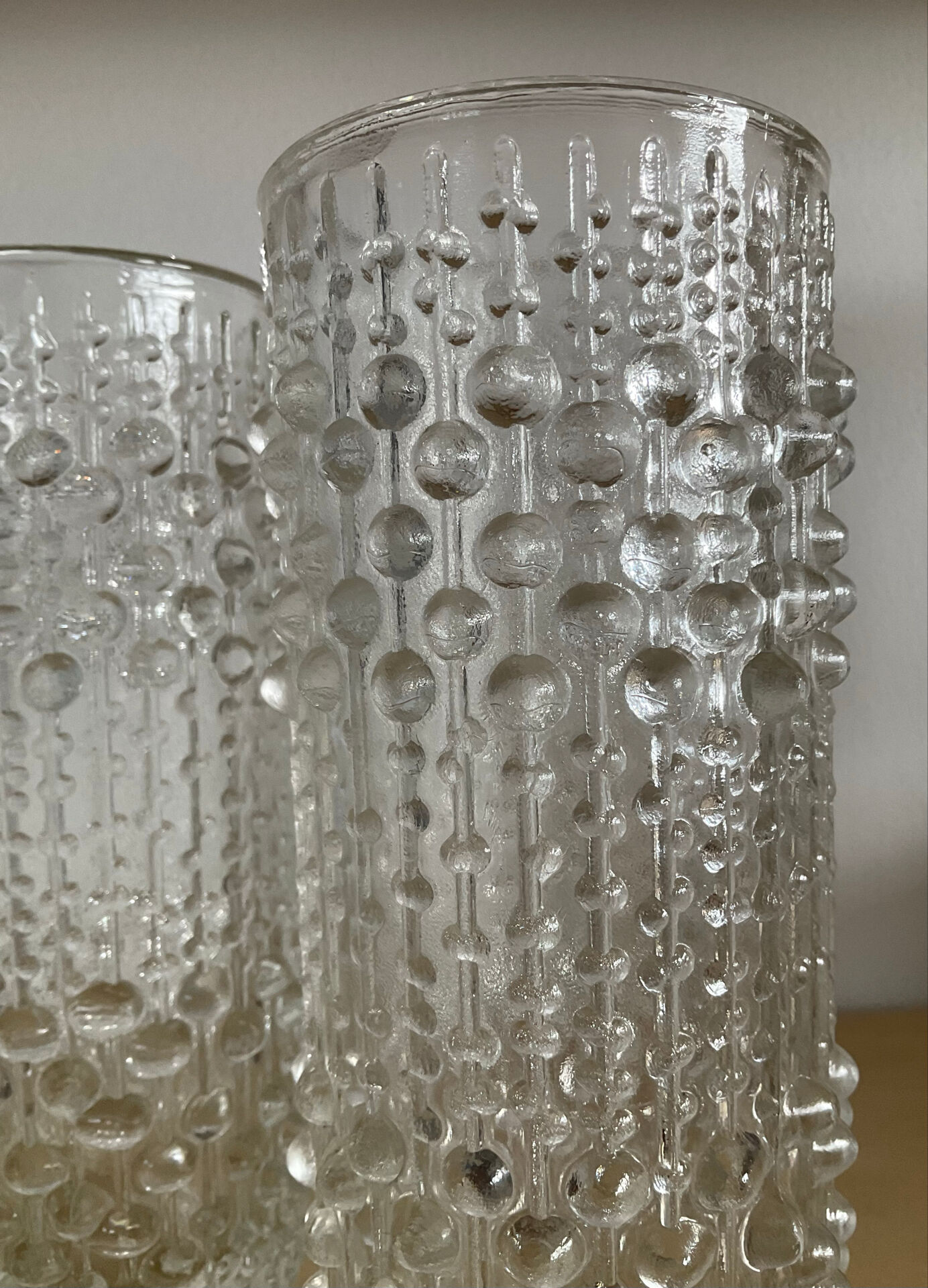 Pair of vintage Bubble roll vases in moulded glass