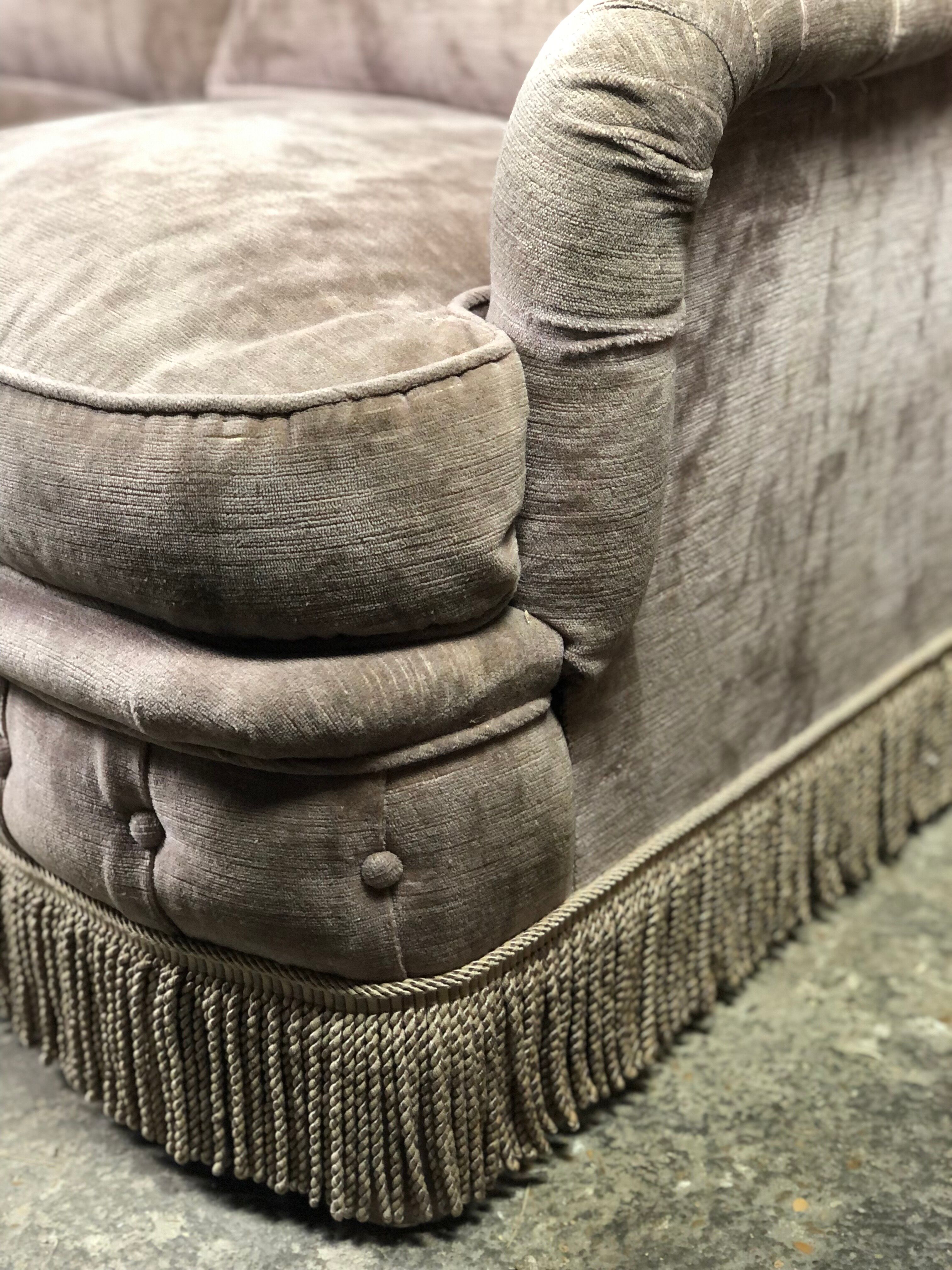 vintage velvet taupe sofa 70's style