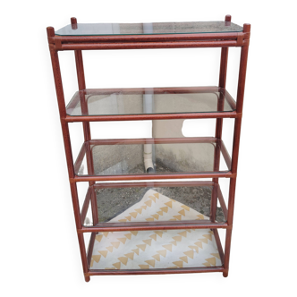 Étagère rotin 4 tablettes verre clair
