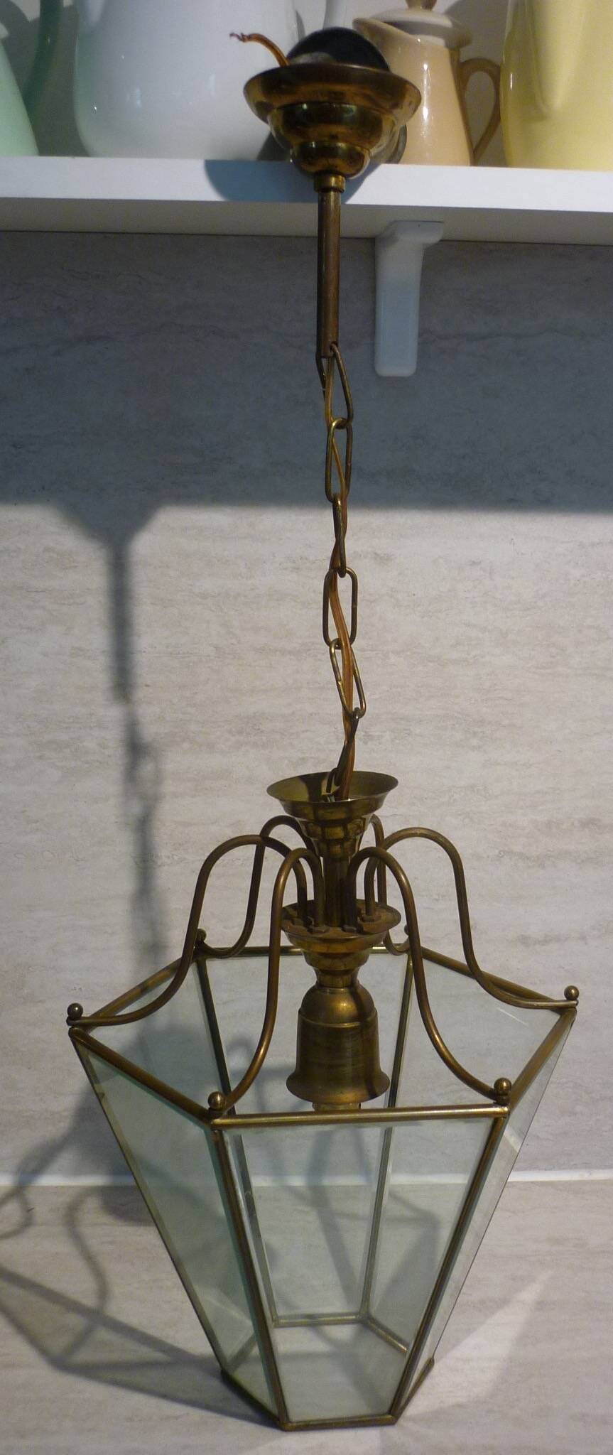 Brass lantern with 6 beveled glasses