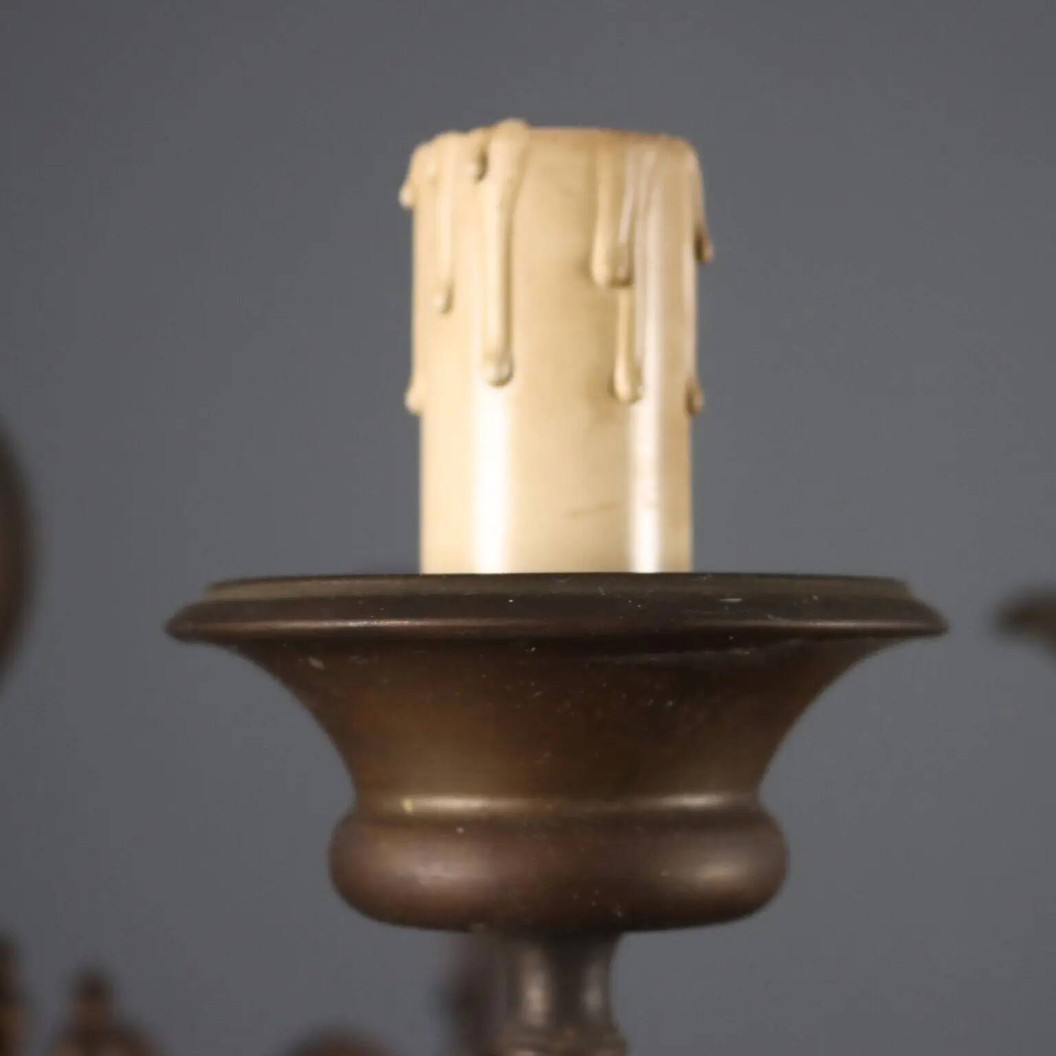 Antique bronze metal chandelier with 6 lights, Netherlands, 20th century.