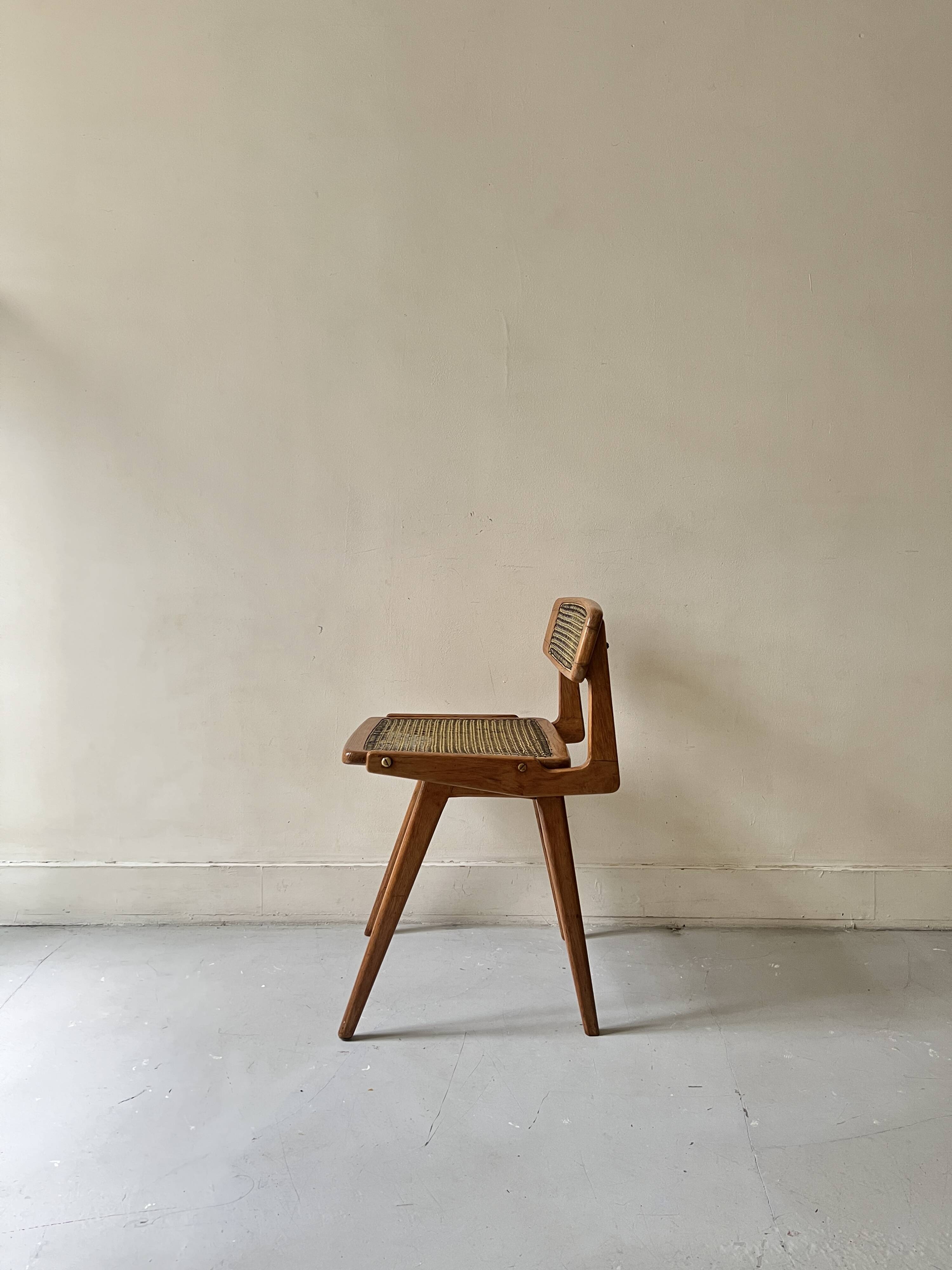 Designer chair in teak wood and cane, SNA Roset1950/60