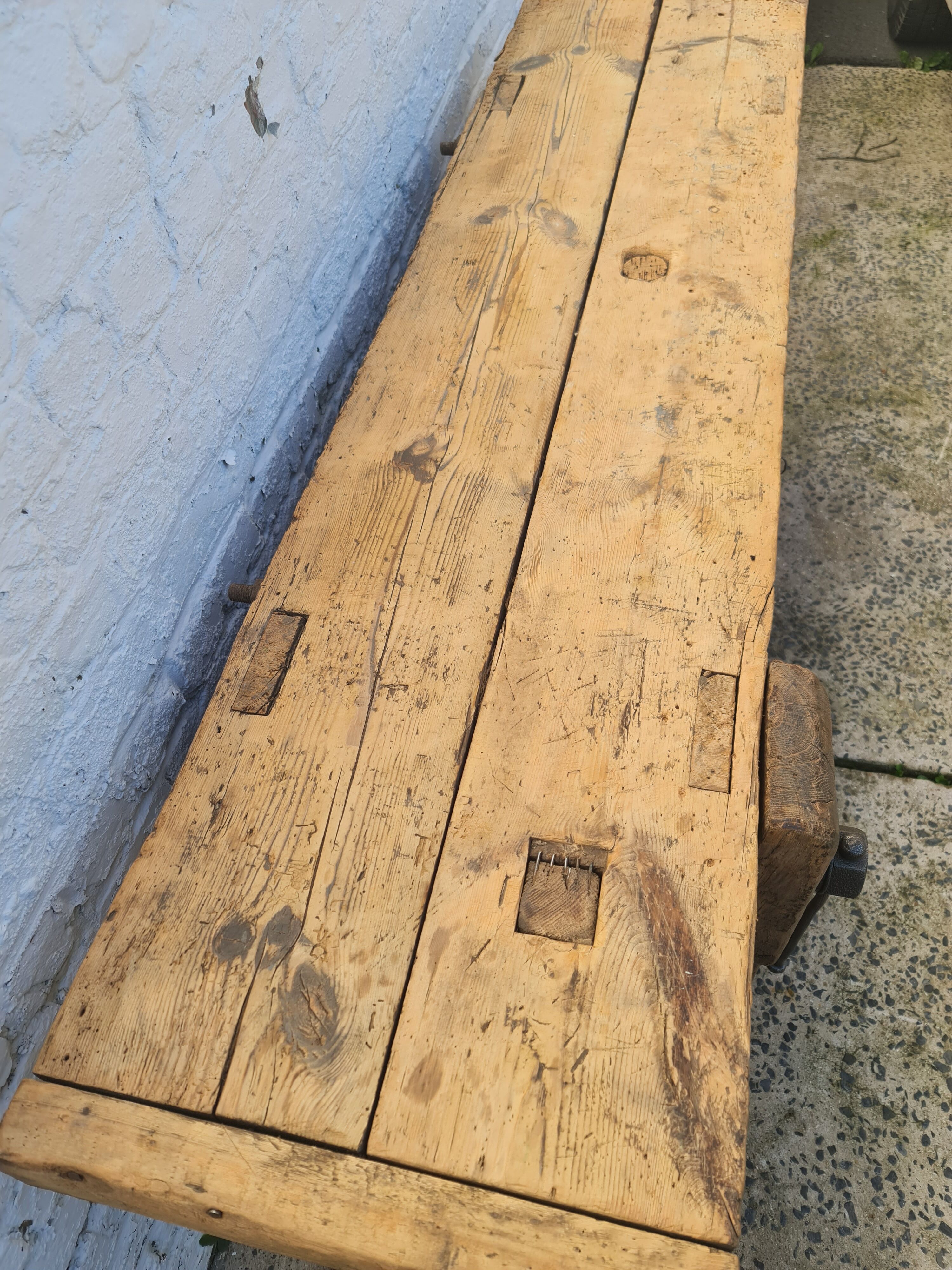 Old two-door fir workshop workbench