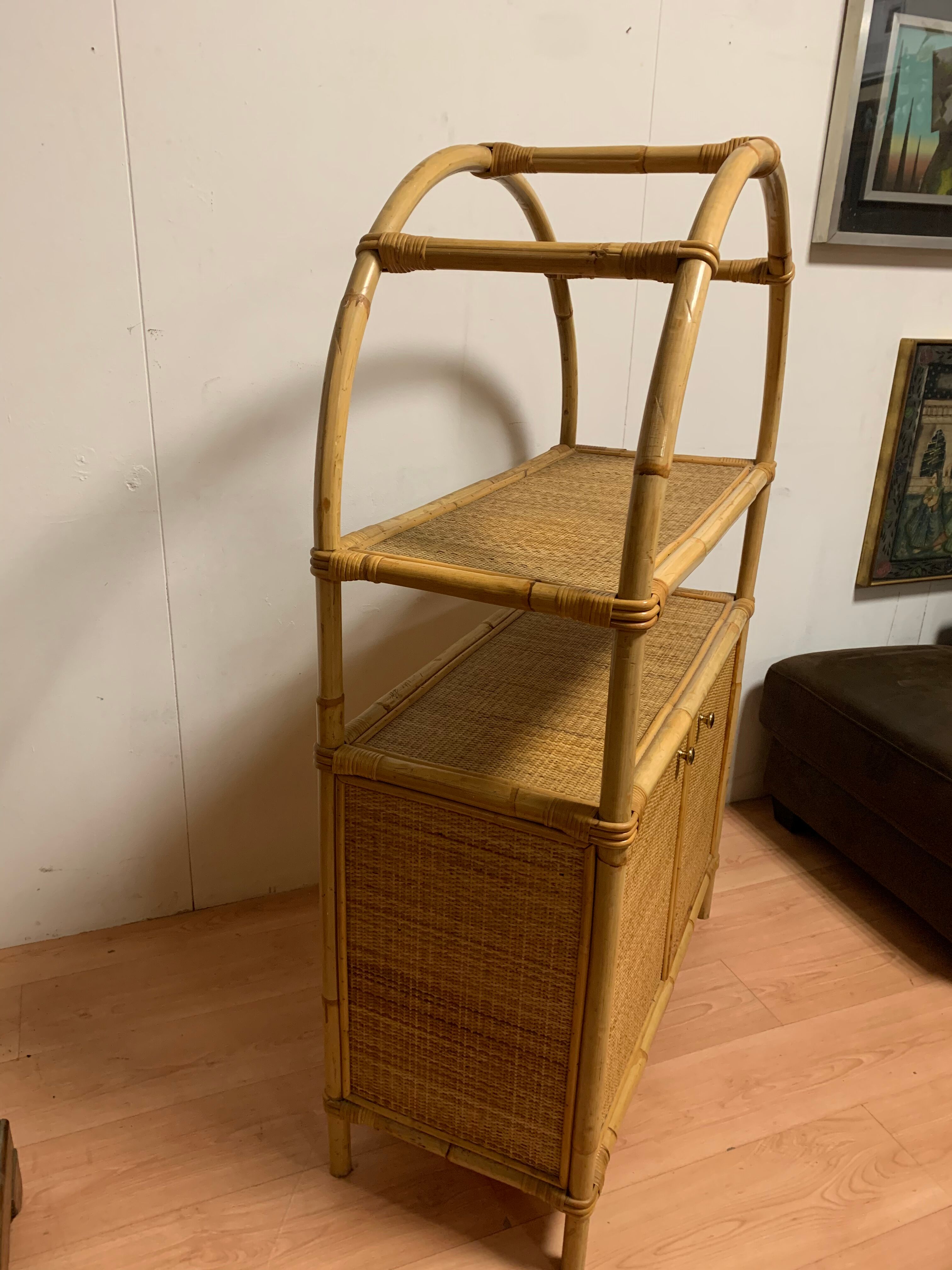 Rattan shelf cabinet from the 1980s'