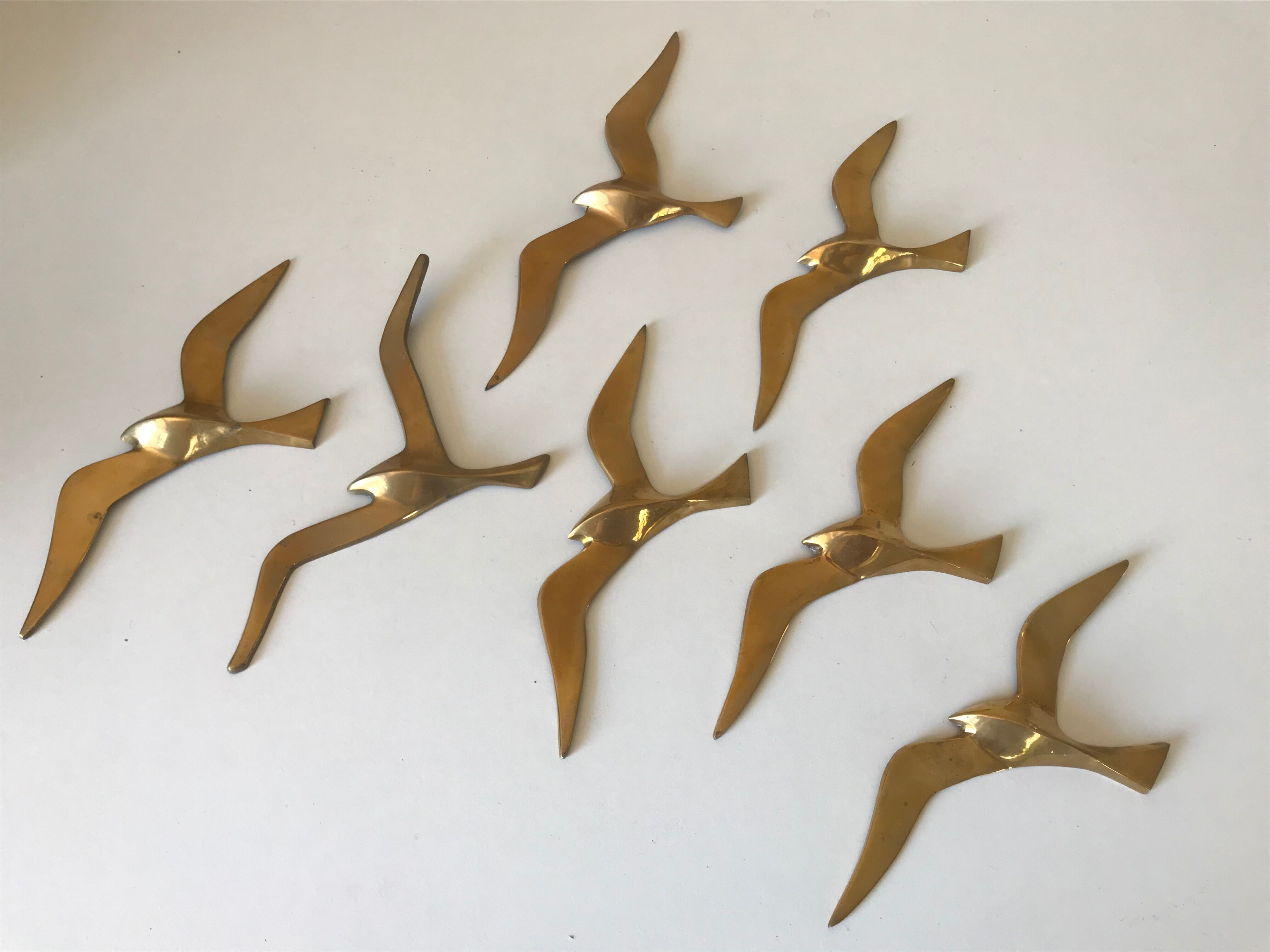 Lot de 7 oiseaux laiton vintage 1960
