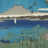 Utagawa Hiroshige: Japan, Suijin Shrine and Massaki on the Sumida River, signed lithograph.