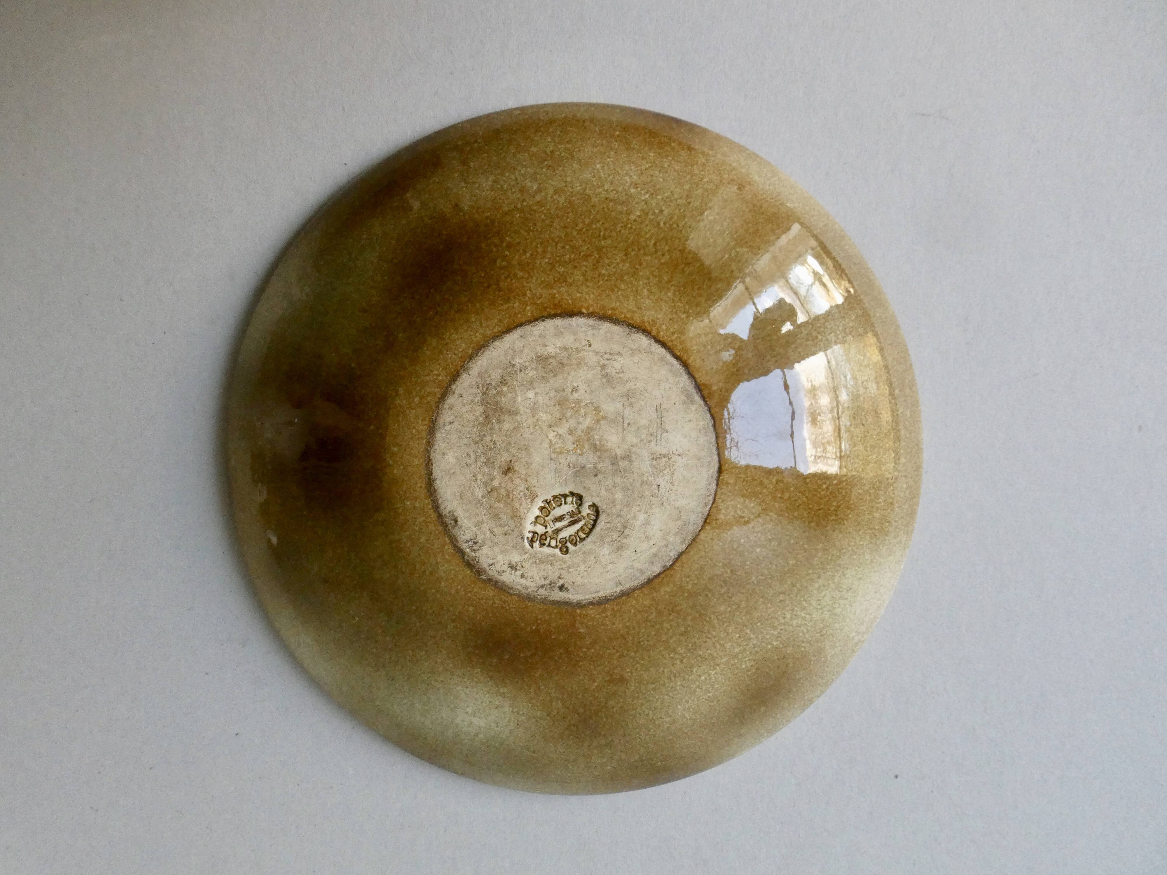 Enamelled ceramic dish, flower, Perigordine pottery, 60s