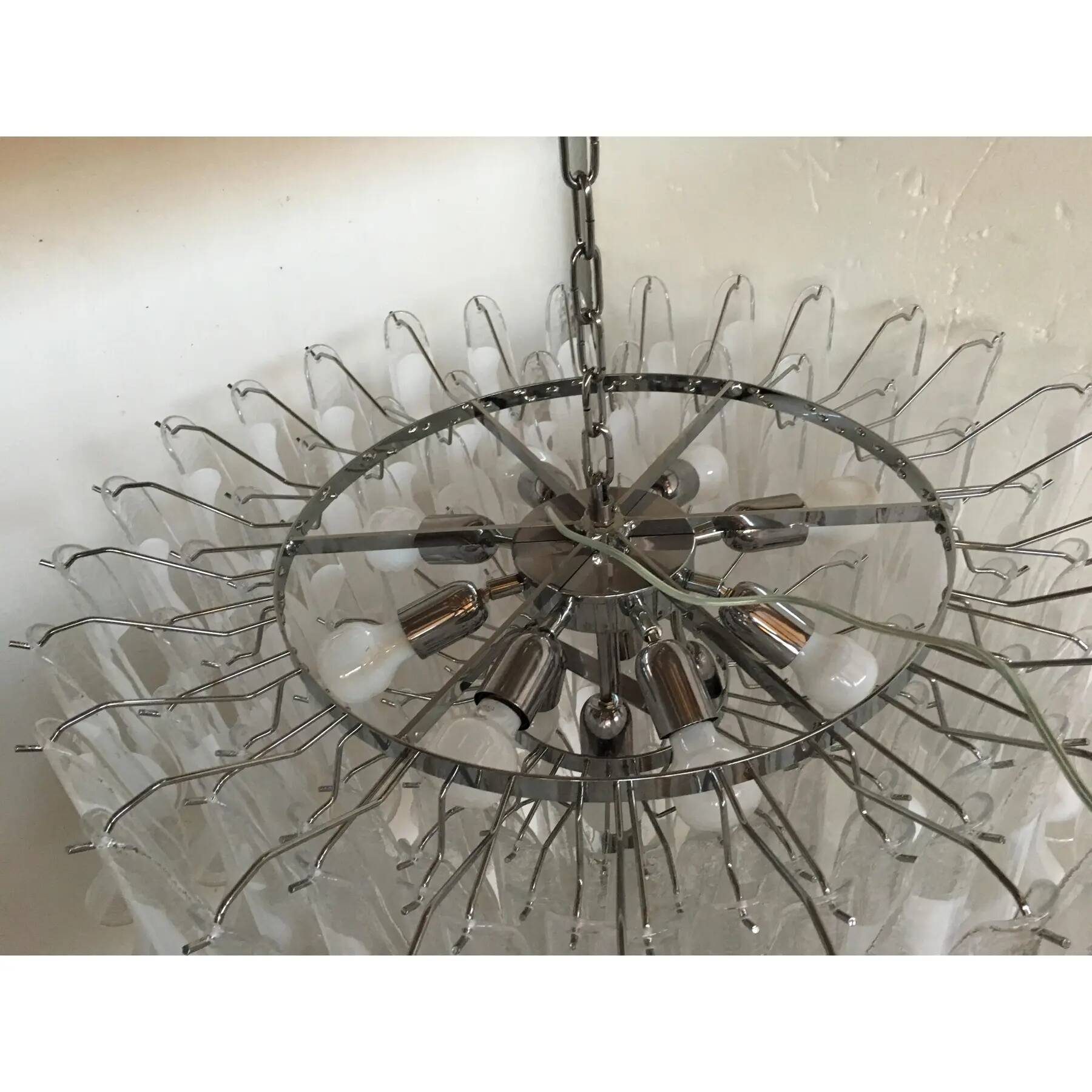 White and Transparent “Selle” Murano Glass Chandelier in Mazzega Style