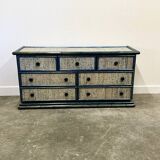 Commode vintage en rotin bleu par Maugrion, France 1970