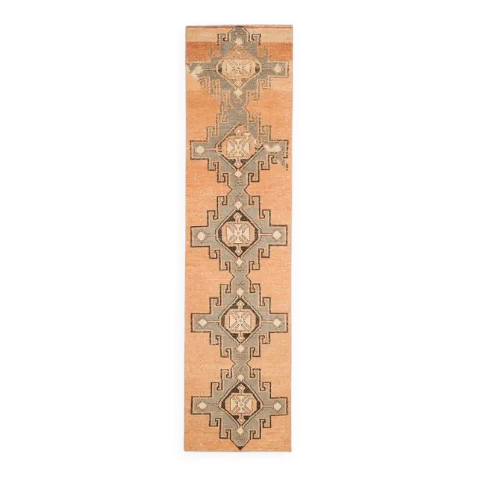 Vintage Turkish Hand-Knotted Wool Cotton Orange Runner Rug 95x408
