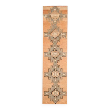 Vintage Turkish Hand-Knotted Wool Cotton Orange Runner Rug 95x408