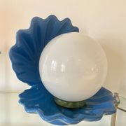 Lampe coquillage en céramique bleue