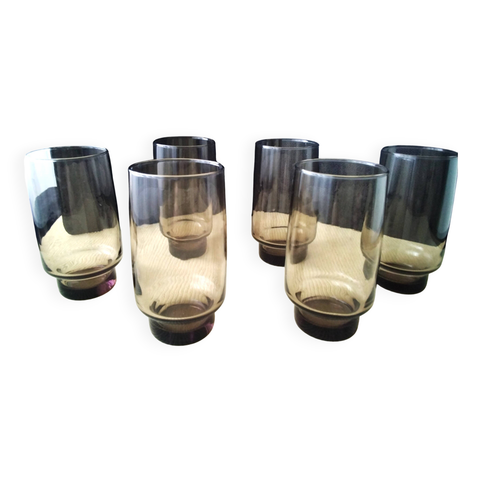 6 Luminarc Smoke-Colored Orangeade Glasses from the 60s and 70s