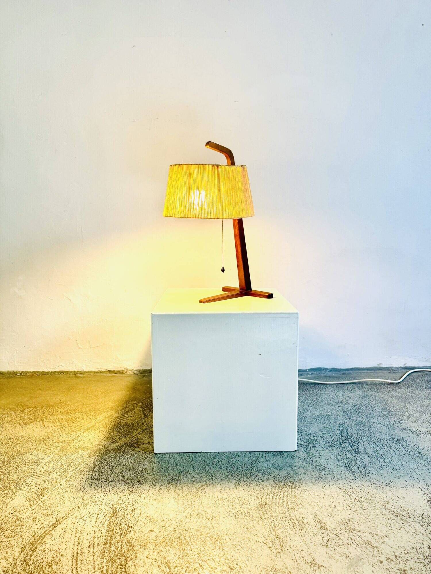 Hemp String & Teak Wood Table Lamp By Ib Fabiansen For Fog & Mørup, Denmark 1950S
