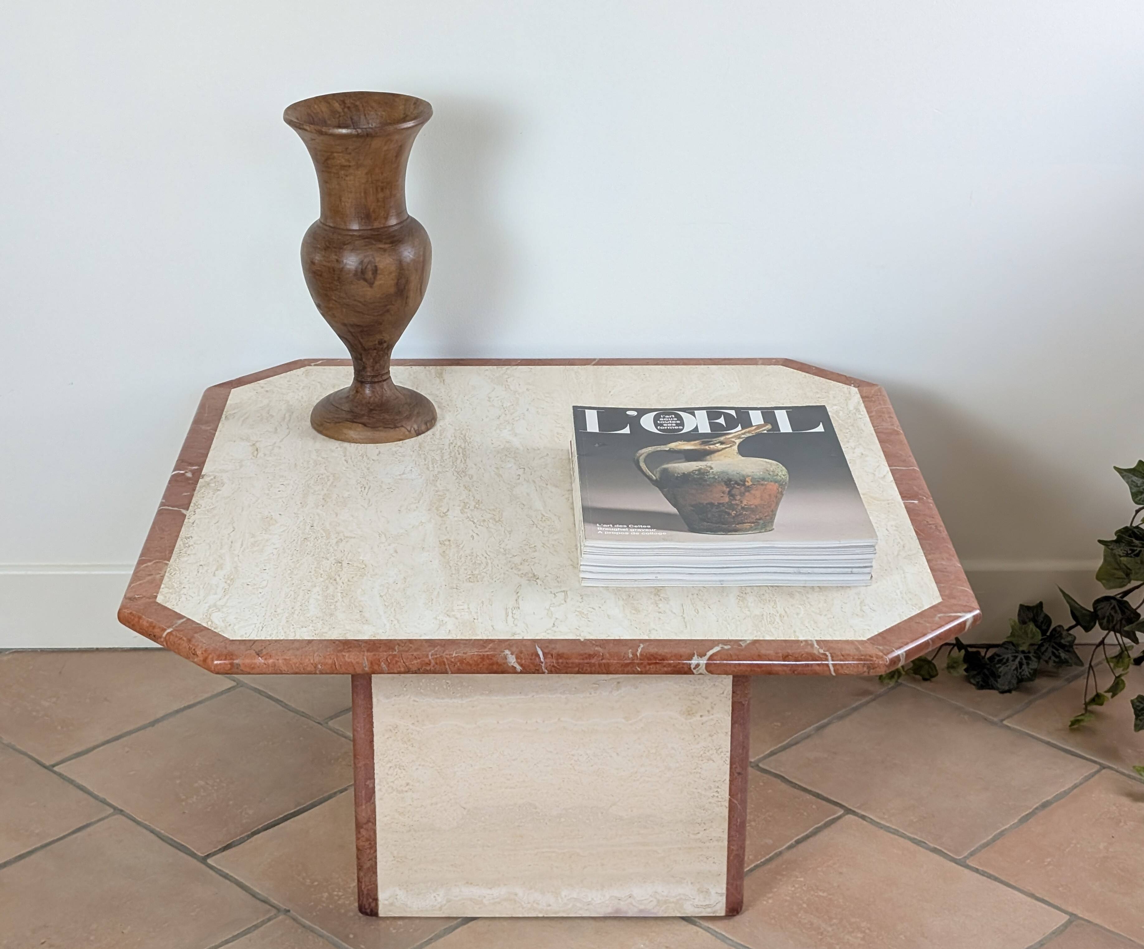 Travertine and marble coffee table