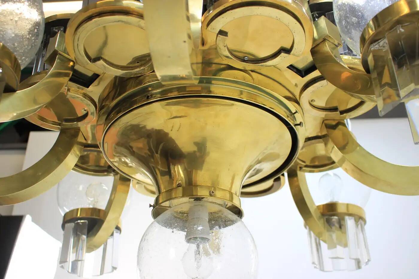 Extraordinary huge brass Art Deco chandelier, 1930s / Cubism