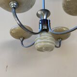 Art Deco opaline wood and metal chandelier