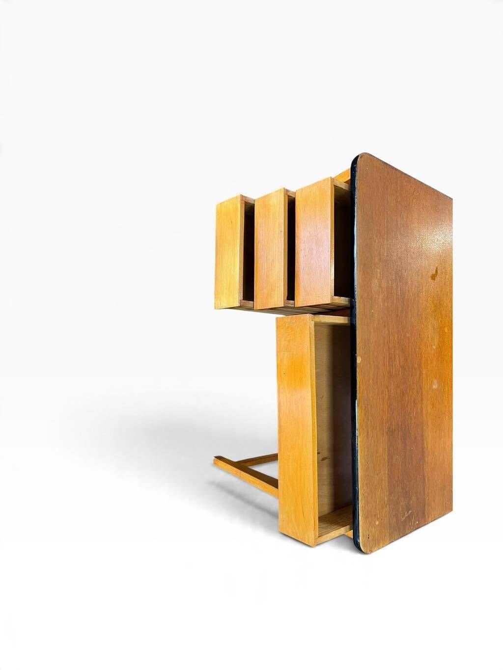 Vintage wooden desk with 3 drawers | 1960s retro style