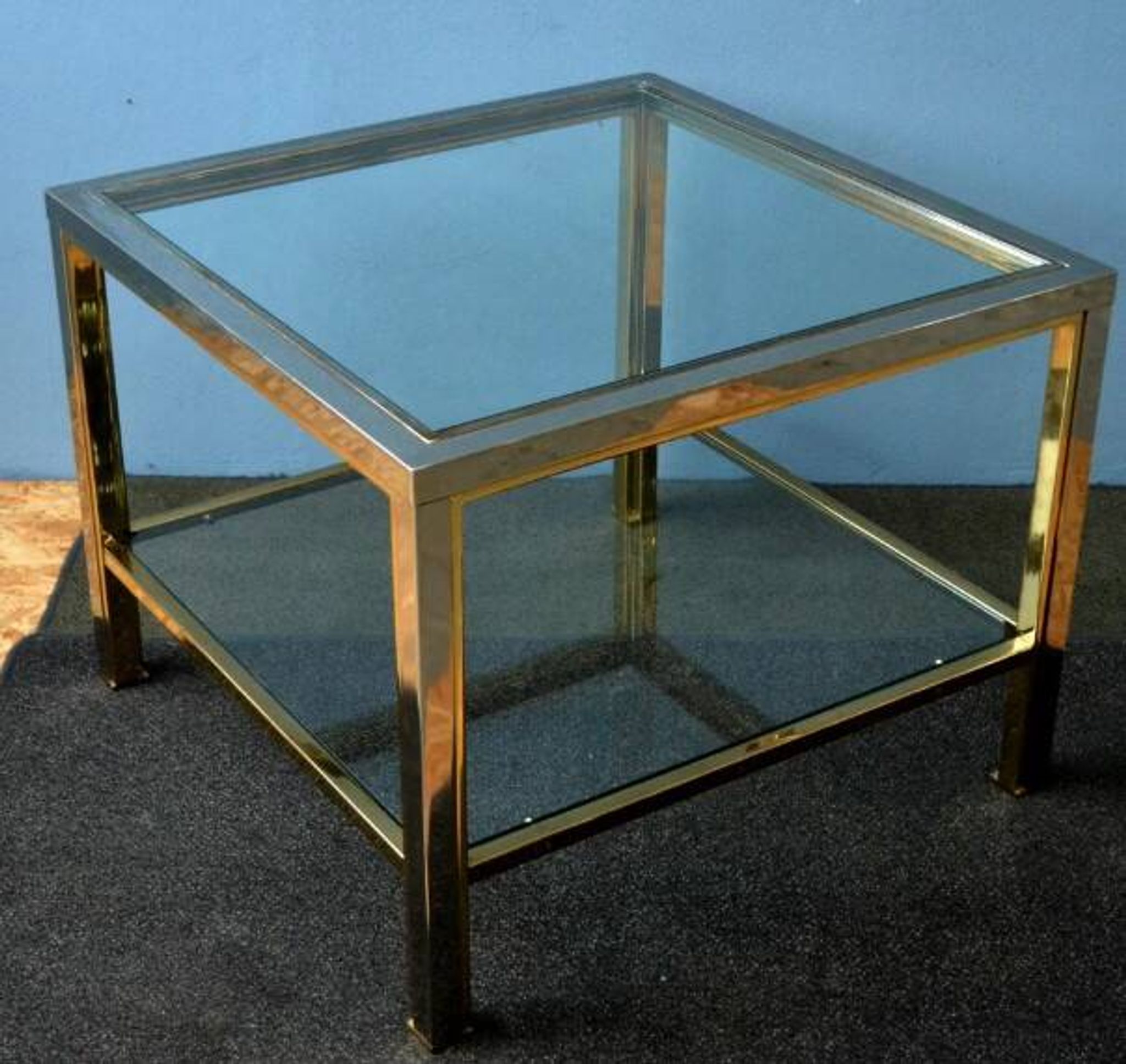 Table basse de style moderniste, style Romeo Rega en laiton et chrome