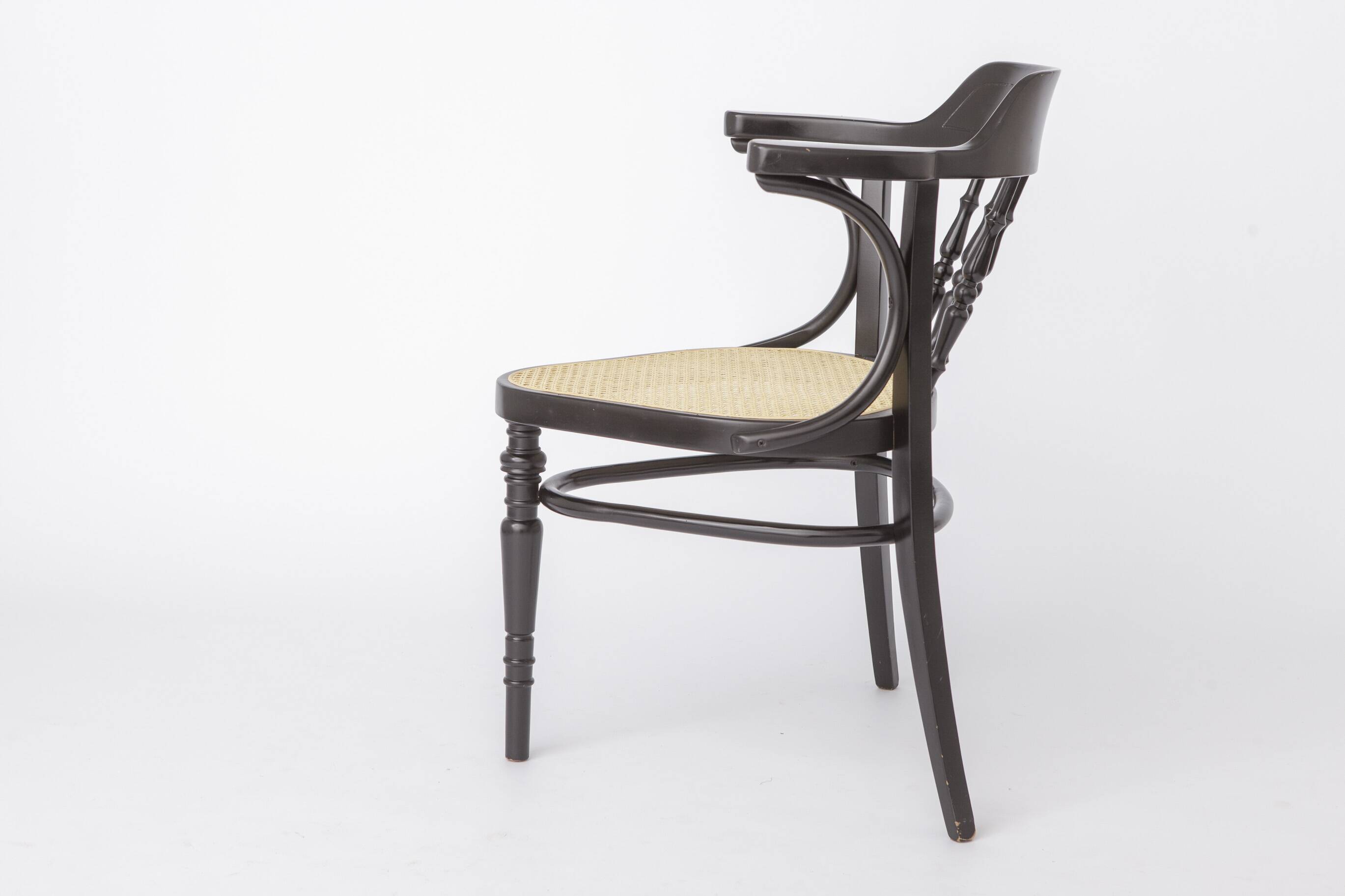 Pair of Bentwood Armchairs, Black Beechwood & Vienna Cane Seats, 1990s