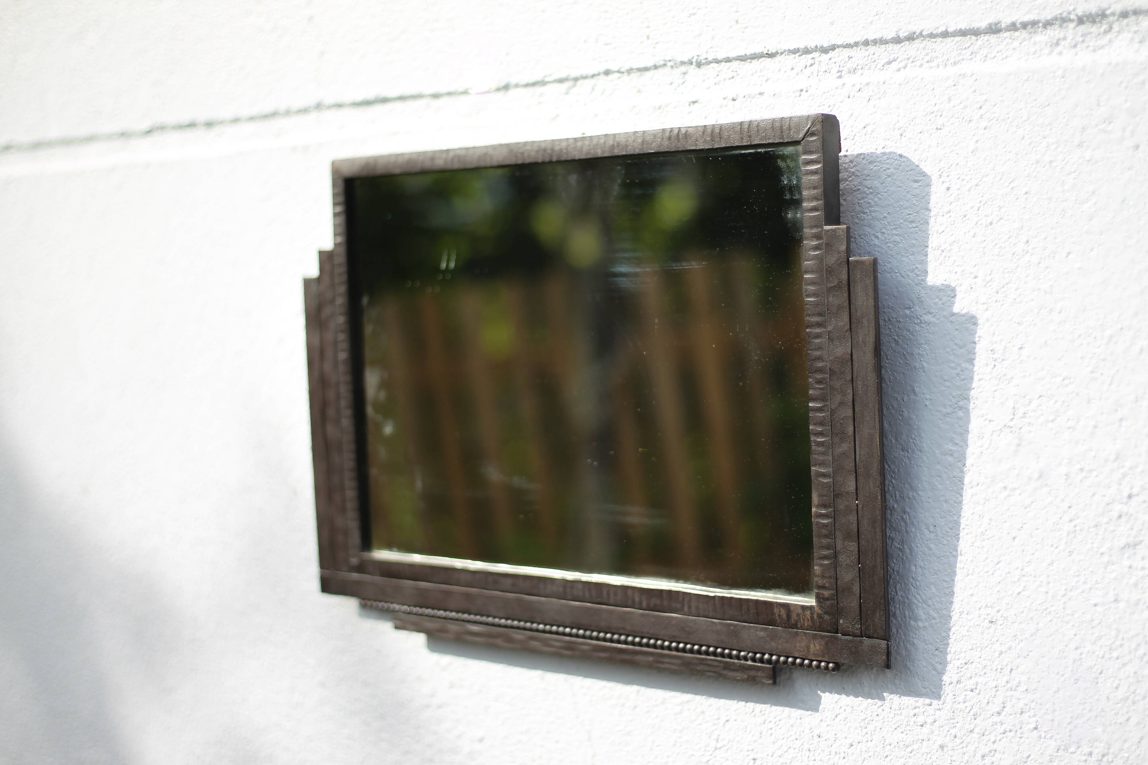 Hammered wrought iron mirror, antique wall mirror, rectangular mirror, Art Deco mirror, interior decoration
