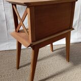1950s oak bedside table with crossbars