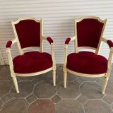 PAIR OF LOUIS XVI STYLE CABRIOLET ARMCHAIRS IN STUDDED RED VELVET FABRIC