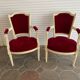 PAIR OF LOUIS XVI STYLE CABRIOLET ARMCHAIRS IN STUDDED RED VELVET FABRIC