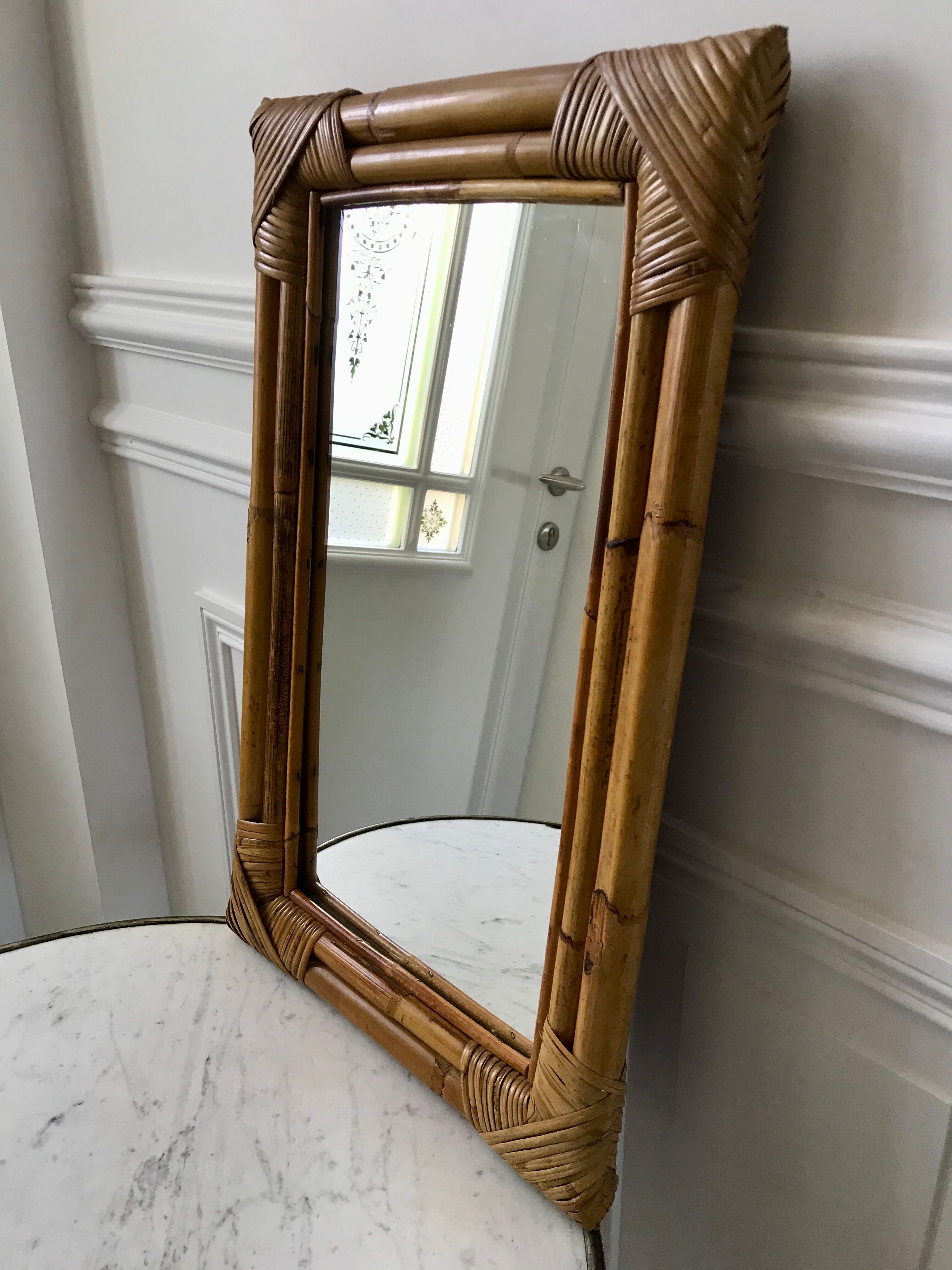 Rattan bamboo mirror 60s-70s