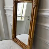 Miroir bambou en rotin années 60-70