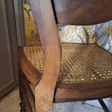 Pair of Bistrot blond wood chairs 1950 with canning seat
