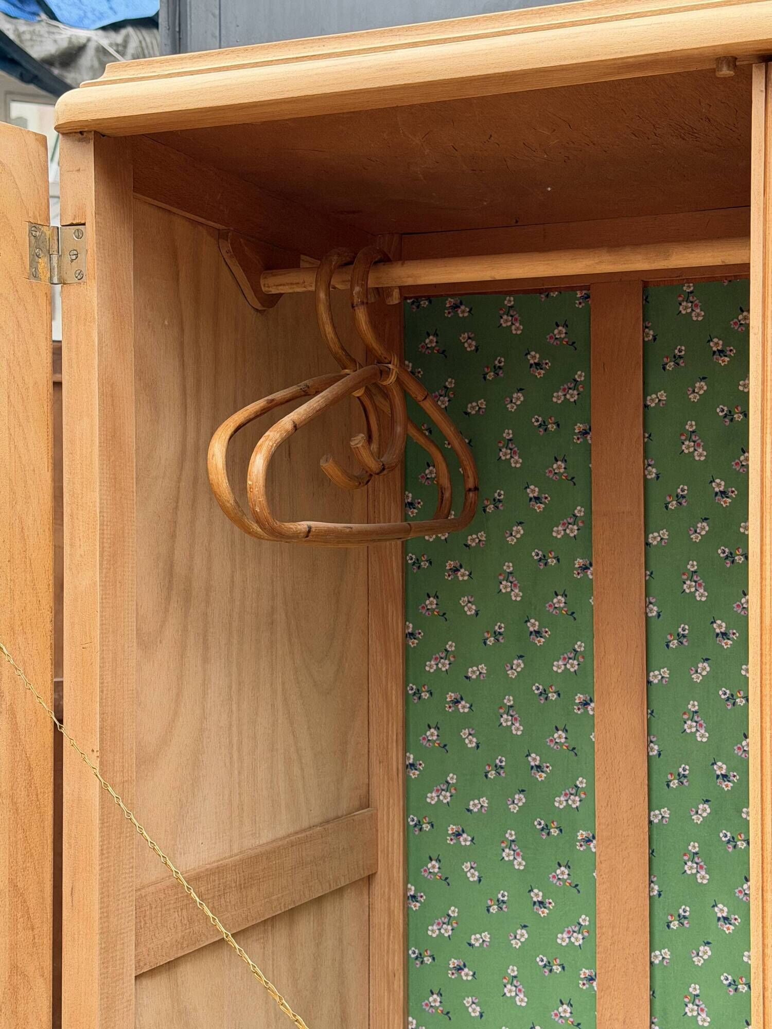 Parisian Art Deco wardrobe, renovated with raw wood.